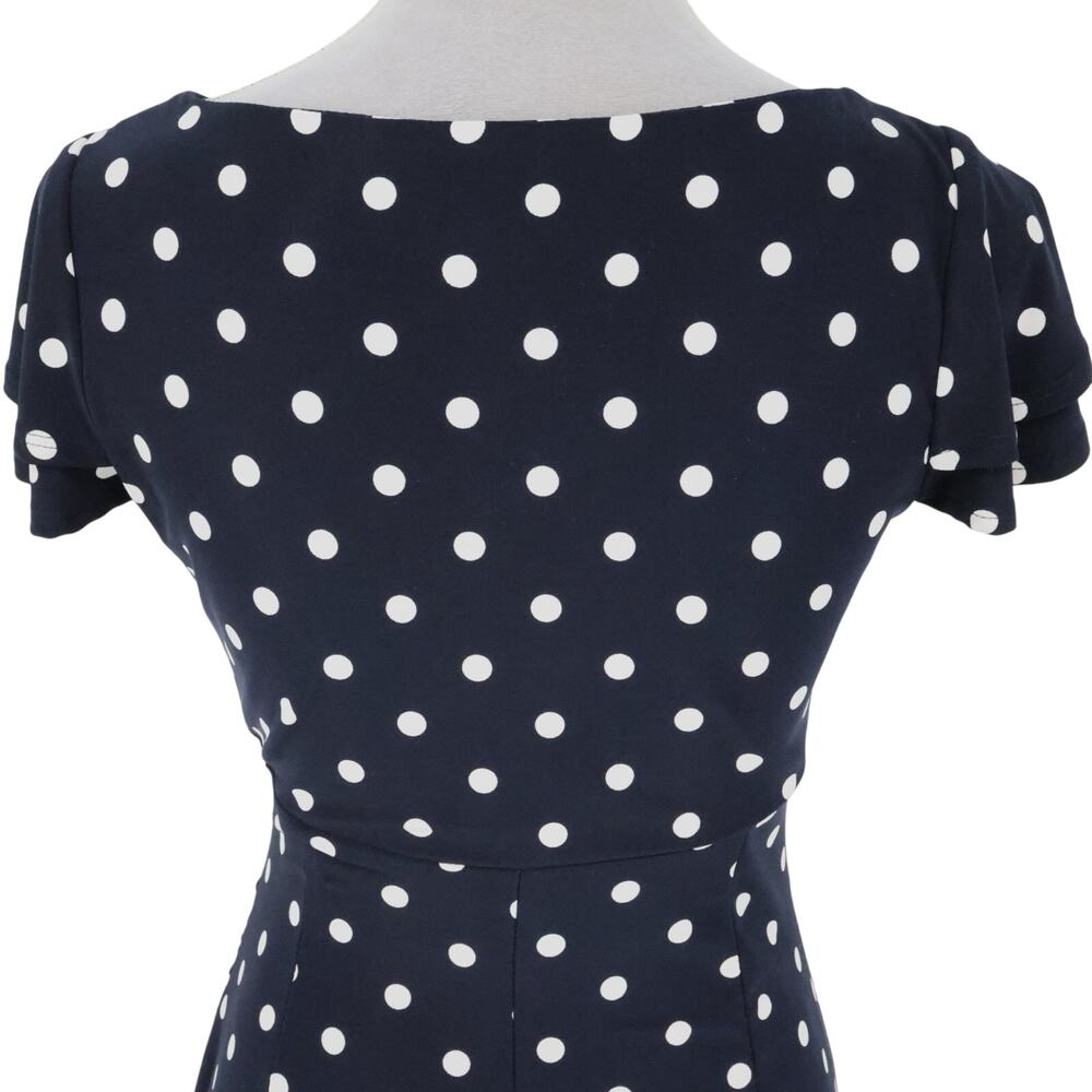 LRL Ralph Lauren Dress Womens 4 Navy Blue White Polka Dot Stretch Knit Faux Wrap - Picture 9 of 15
